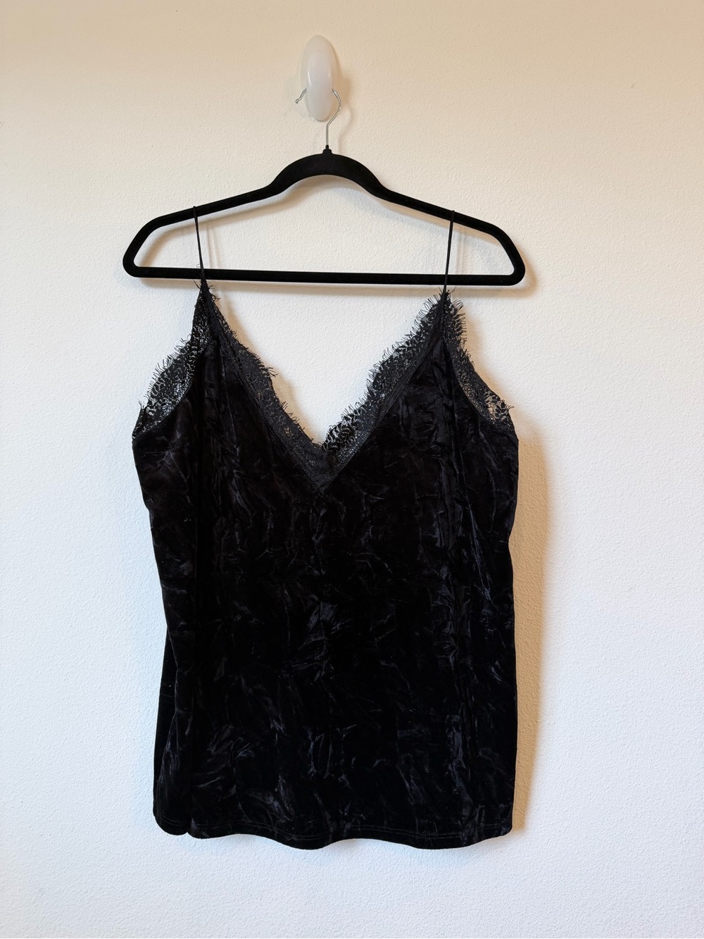 Zara Black Velvet Lace-Trim V-Neck Camisole